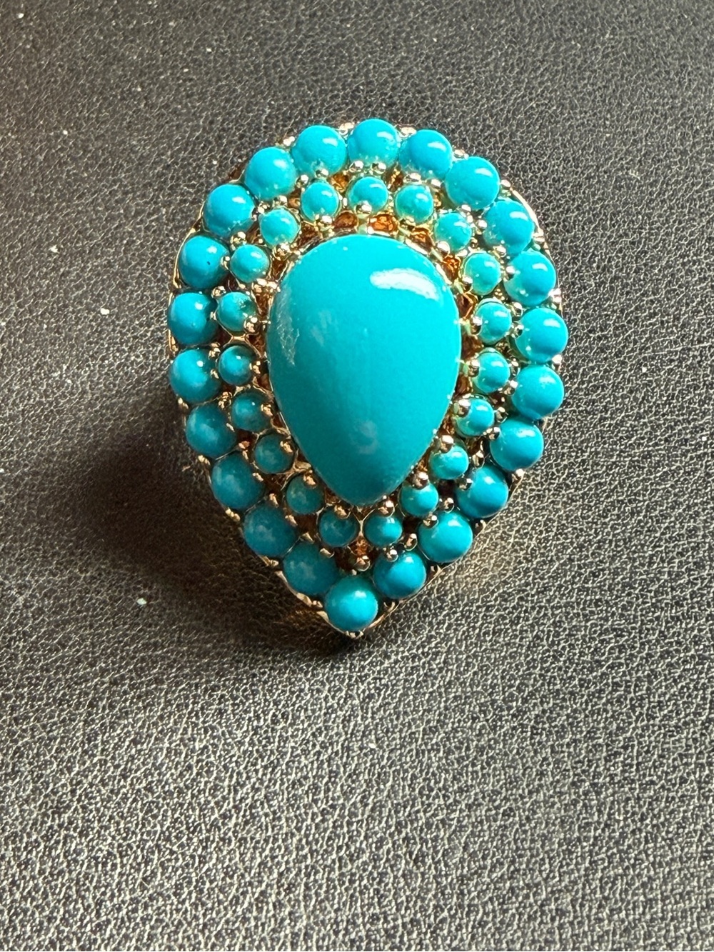 Vintage KJL KENNETH JAY LANE Blue Turquoise Glass Teardrop Ring Size 7.5
